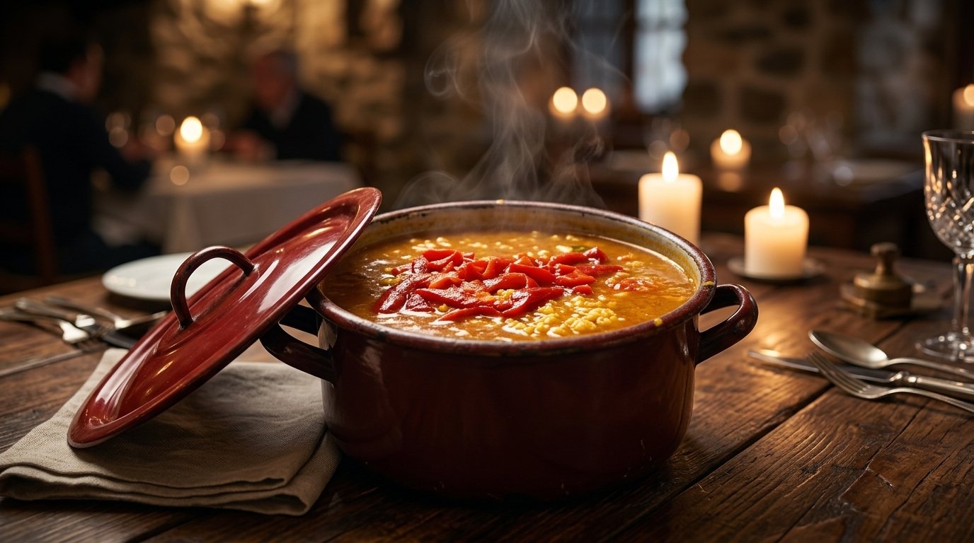Mítica olla de arroz caldoso humeante en Venta El Túnel